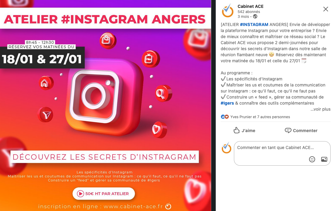 publication linkedin cabinet ace ateliers instagram angers